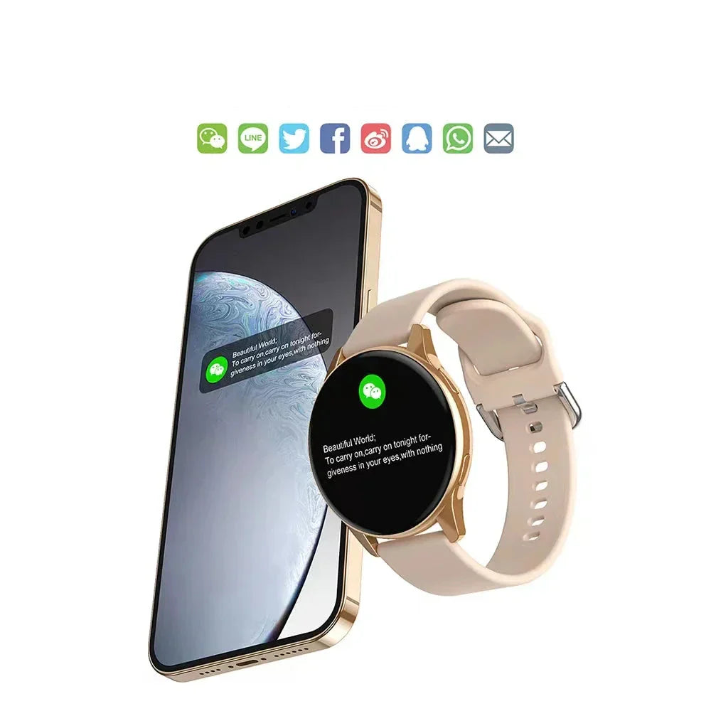Smartphone und Smartwatch mit Benachrichtigungen, goldfarben, moderne Technologie, Kommunikation.