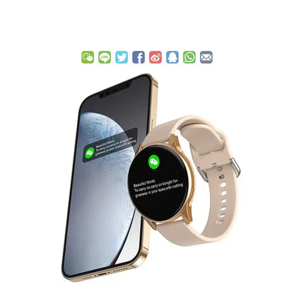 Smartphone und Smartwatch mit Benachrichtigungen, goldfarben, moderne Technologie, Kommunikation.