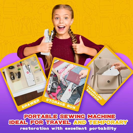 Tragbare Nähmaschine, ideal für Reisen, kompakt, leicht, vielseitig einsetzbar.