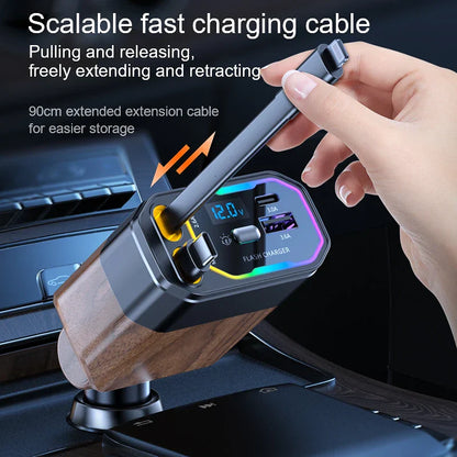 120W 4-i-1 utbyggbar billaddare med USB-C- och cigarettändaradapter – Vega