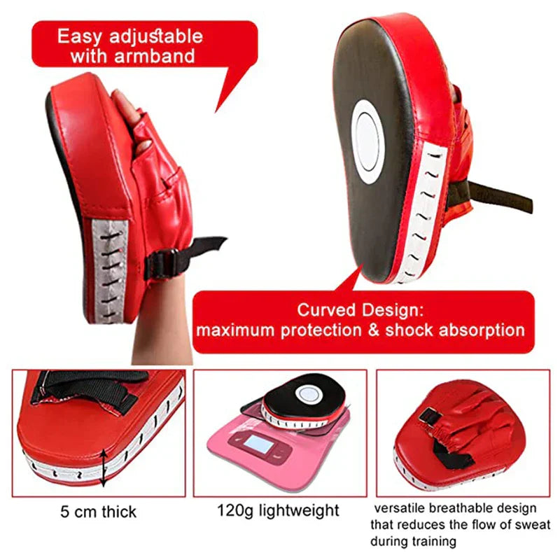 Rote Boxhandschuhe mit verstellbarem Armband, stoßdämpfend, 5 cm dick, 120g leicht.