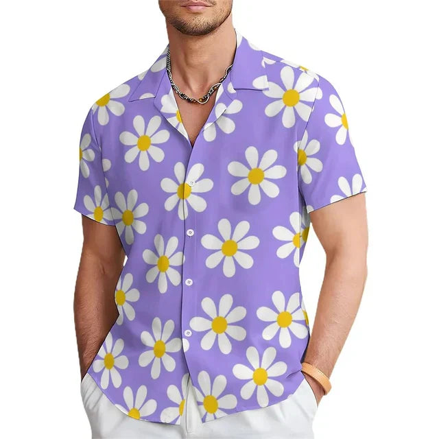 Herrensommar skjorta med blommönster och slagkrage – Elian