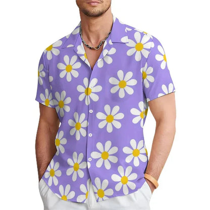 Herrensommar skjorta med blommönster och slagkrage – Elian