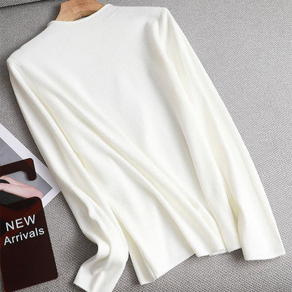 Weißer Damenpullover aus Baumwolle, langärmelig, elegant, modisch, Herbstbekleidung.