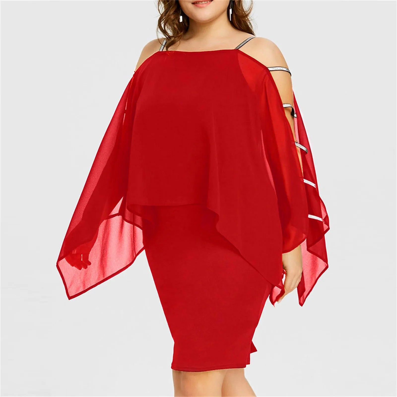 Rotes schulterfreies Kleid, Chiffon, elegantes Design, Damenmode, Abendkleid.