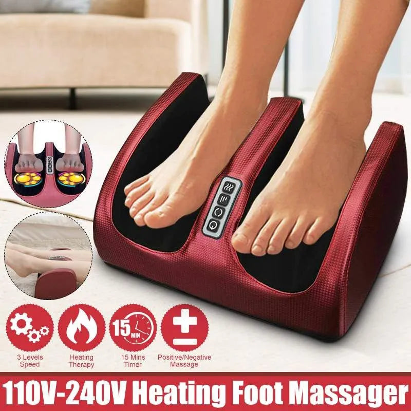 Roter elektrischer Fußmassagegerät, Heizfunktion, 3 Stufen, Entspannung, 110V-240V.