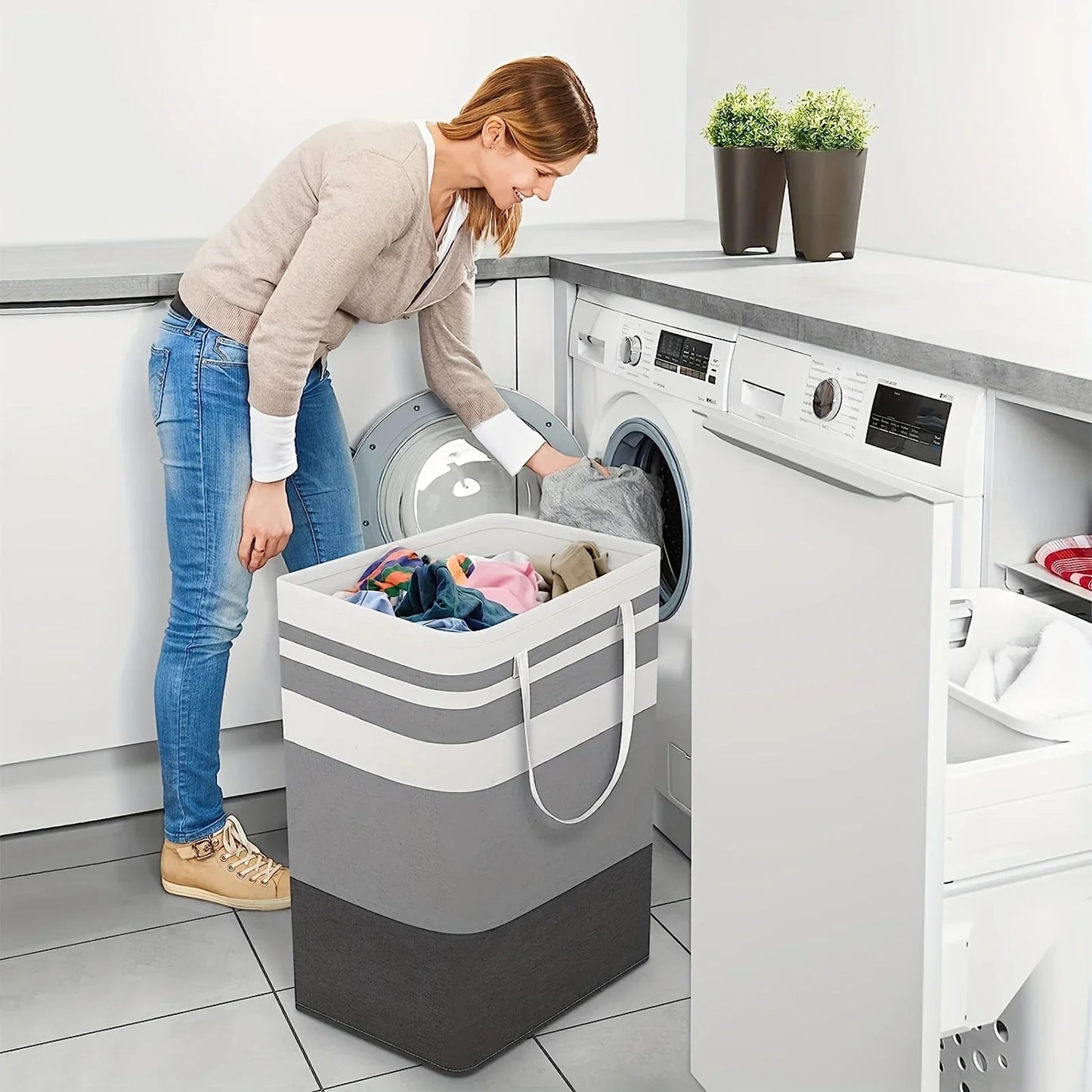 75 l stor tvättkorg med handtag och hopfällbar design – Solen
