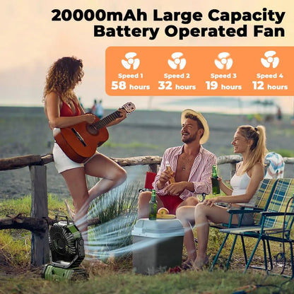 Campingfläkt med 20 000 mAh-batteri, LED-lampa och fjärrkontroll – AirMate