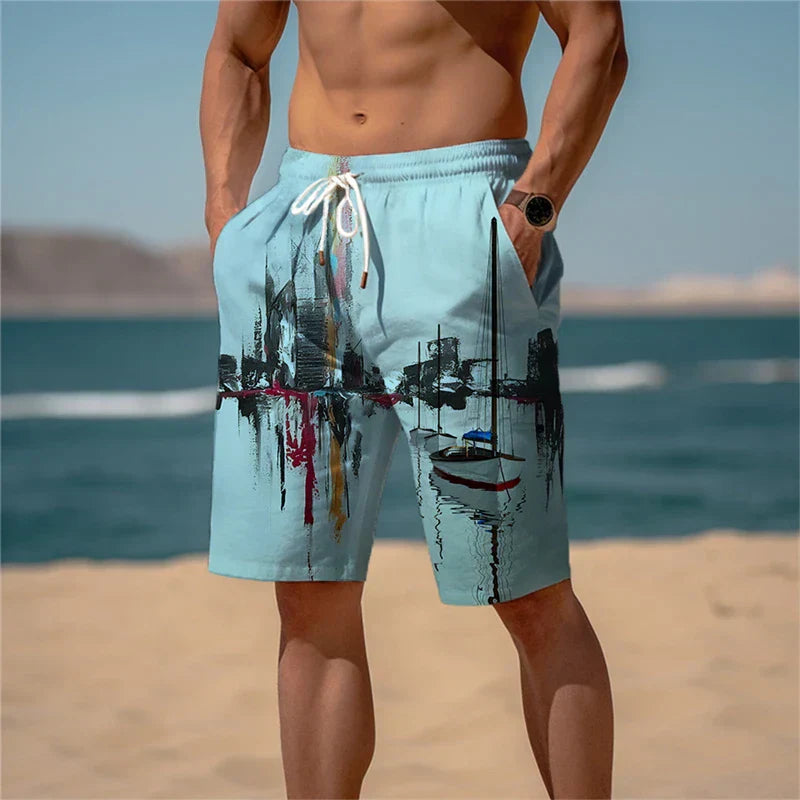 Strandshorts för herrar i bomull 3D-tryck Andningsbar sommarlook - Jamal