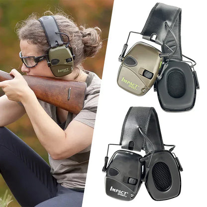 Frau mit Gehörschutz und Gewehr, Impact Sport Gehörschutz, Schießen, Jagd, Lärmschutz, Outdoor.