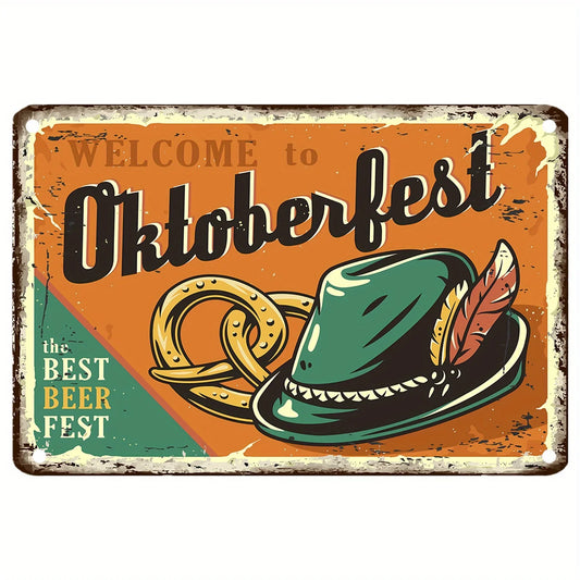 Metallskylt med hatt och kringla – Wiesn Välkommen Oktoberfest 2026