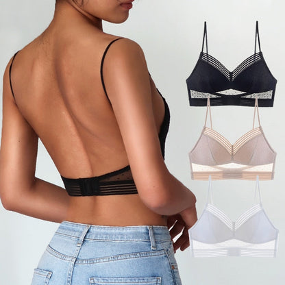 Damen-BH Set, Rückenfrei, Schwarz, Beige, Weiß, Spitze, Verstellbare Träger, Komfort, Mode.