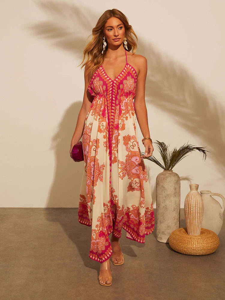 Luftig och stylig boho-maxiklänning med halterneck för damer – Naya
