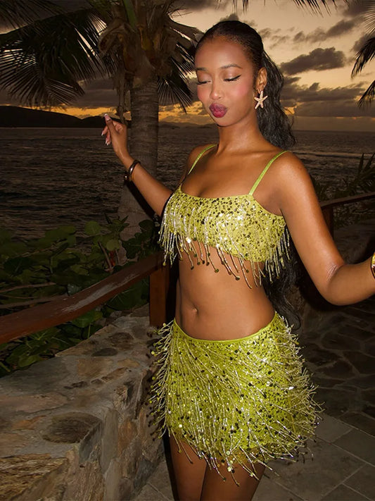 Pailletterad fransbikini-set – Riviera