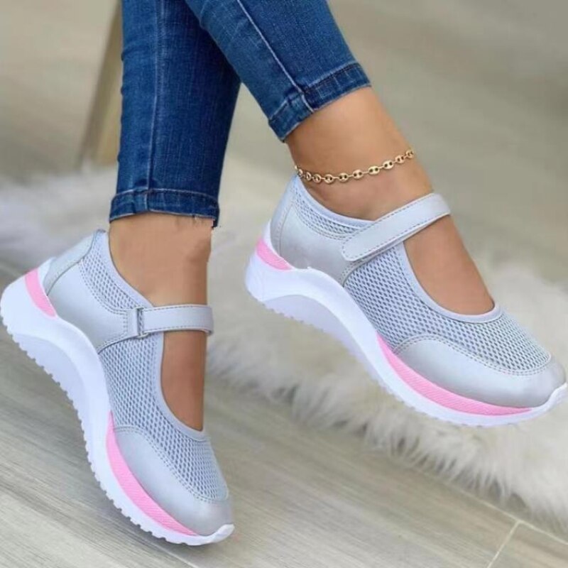 Damen Sneaker Ballerinas, silber, atmungsaktiv, mit Klettverschluss, sportlich, bequem.