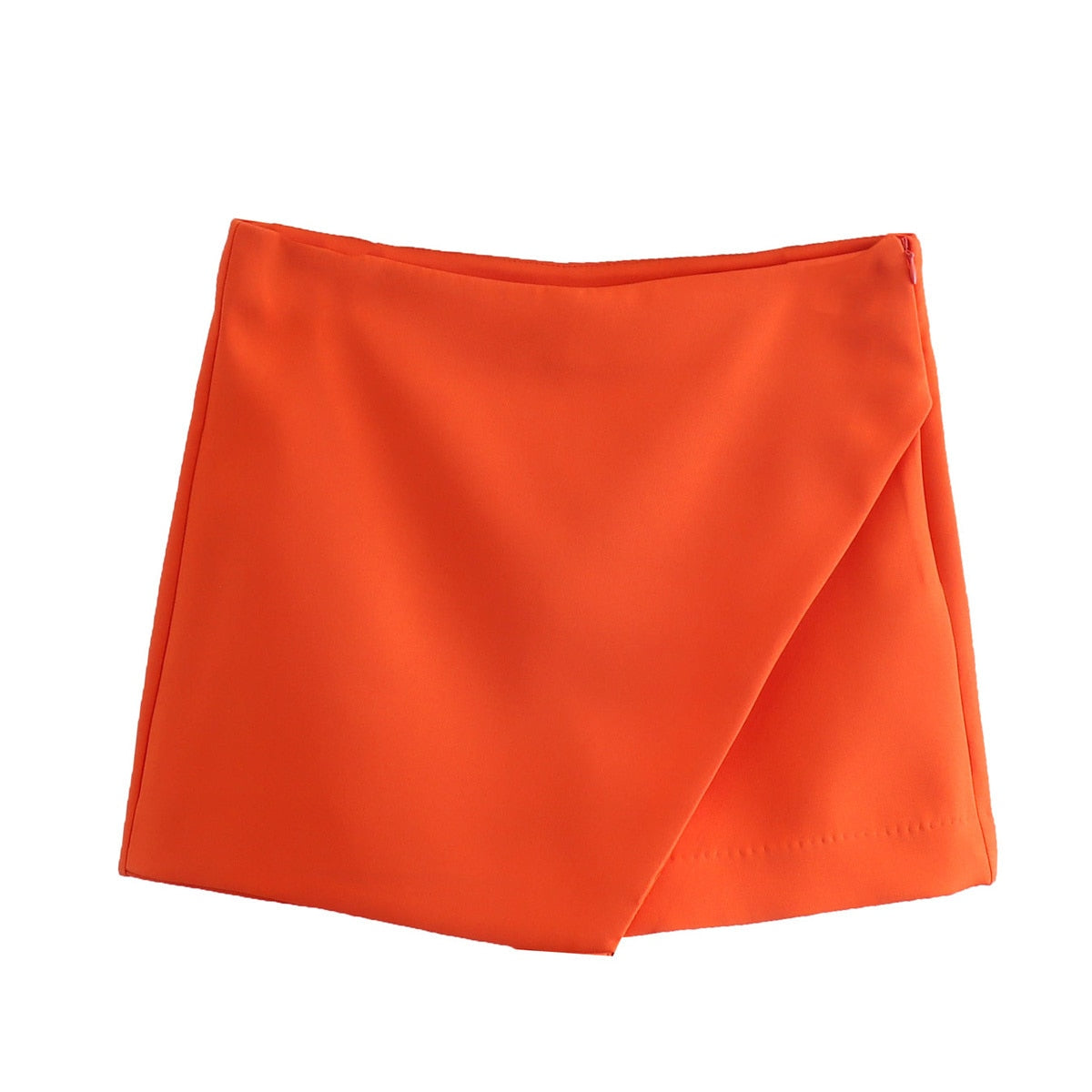 Orange Minirock Damen, asymmetrisch, Sommermode, Polyester, trendig, elegant, Freizeitkleidung