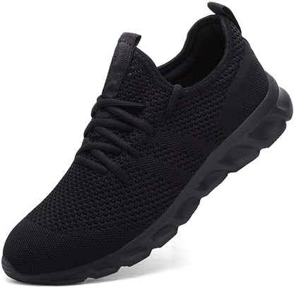 Schwarzer Sneaker aus Mesh, atmungsaktiv, rutschfeste Sohle, ideal für Sport und Freizeit.