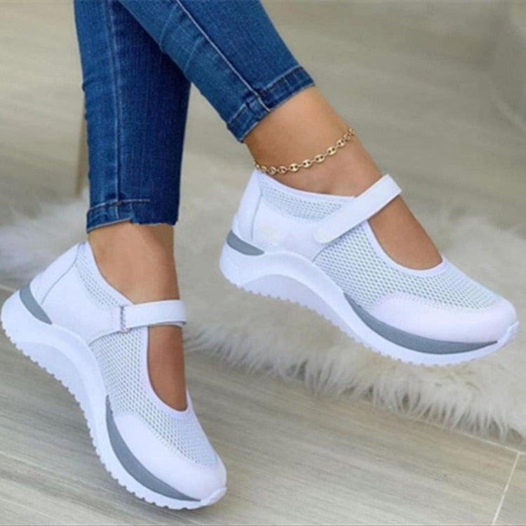Damen Sneaker Ballerinas, weiß, atmungsaktiv, Klettverschluss, sportlich, bequem, modisch