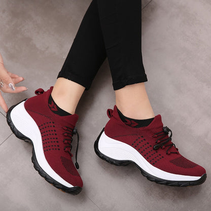 Damen Sneaker Rot Schwarz, atmungsaktiv, rutschfest, modisch, bequem, für Freizeit und Sport.