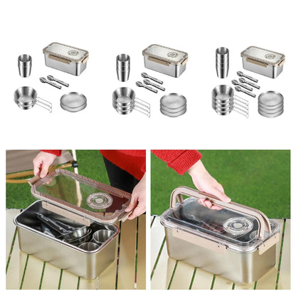 Campingservisset i rostfritt stål med förvaringsbox – CampSet
