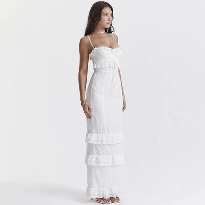 Stilren broderad camisole-maxiklänning i vitt – Alina