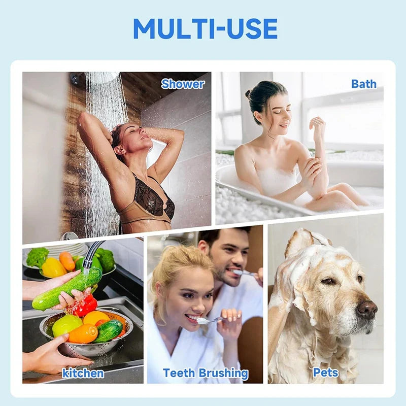 Vielseitige Nutzung: Dusche, Bad, Küche, Zähneputzen, Haustiere - Alltagsanwendungen.