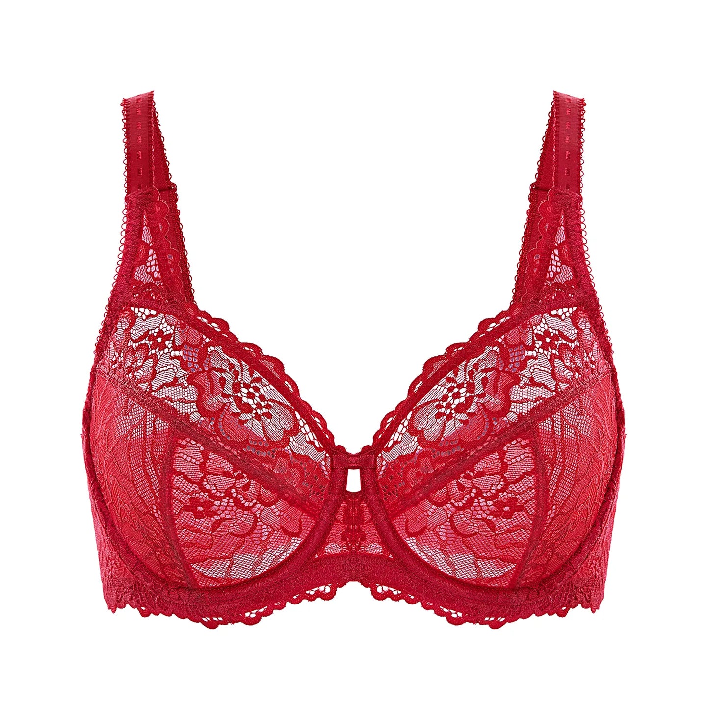 Roter Spitzen-BH, Damenunterwäsche, verstellbare Träger, sinnlich, elegant, Dessous.
