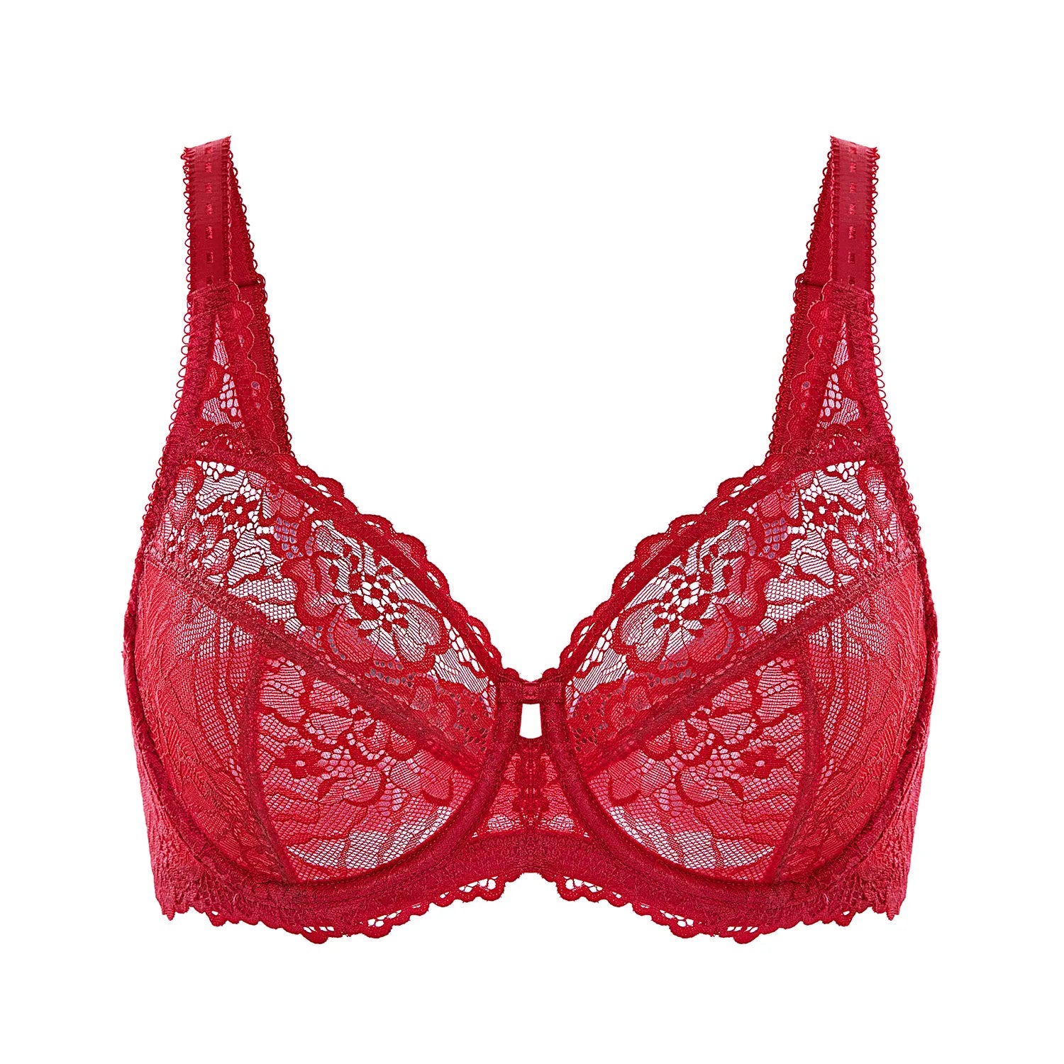 Roter Spitzen-BH, Damenunterwäsche, verstellbare Träger, sinnlich, elegant, Dessous.