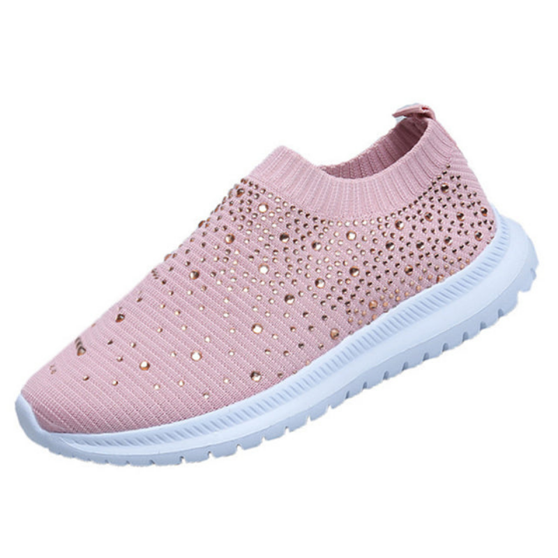 Rosa Damen-Sneaker mit Strass, atmungsaktiv, rutschfest, modisch, bequem.