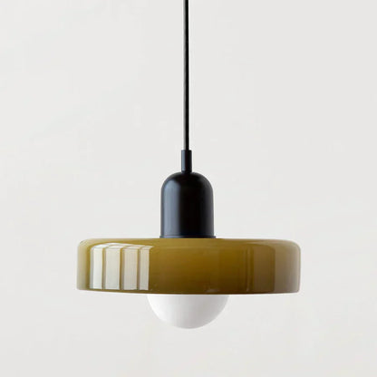 Moderne Pendelleuchte aus Glas, olivgrün, 25 cm, minimalistisches Design, Innenbeleuchtung.