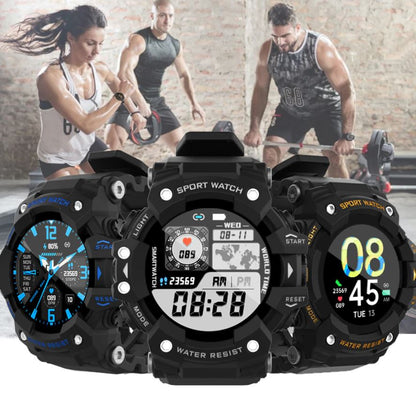 Vier schwarze Sport-Smartwatches, robustes Design, Fitness-Tracking, wasserdicht.