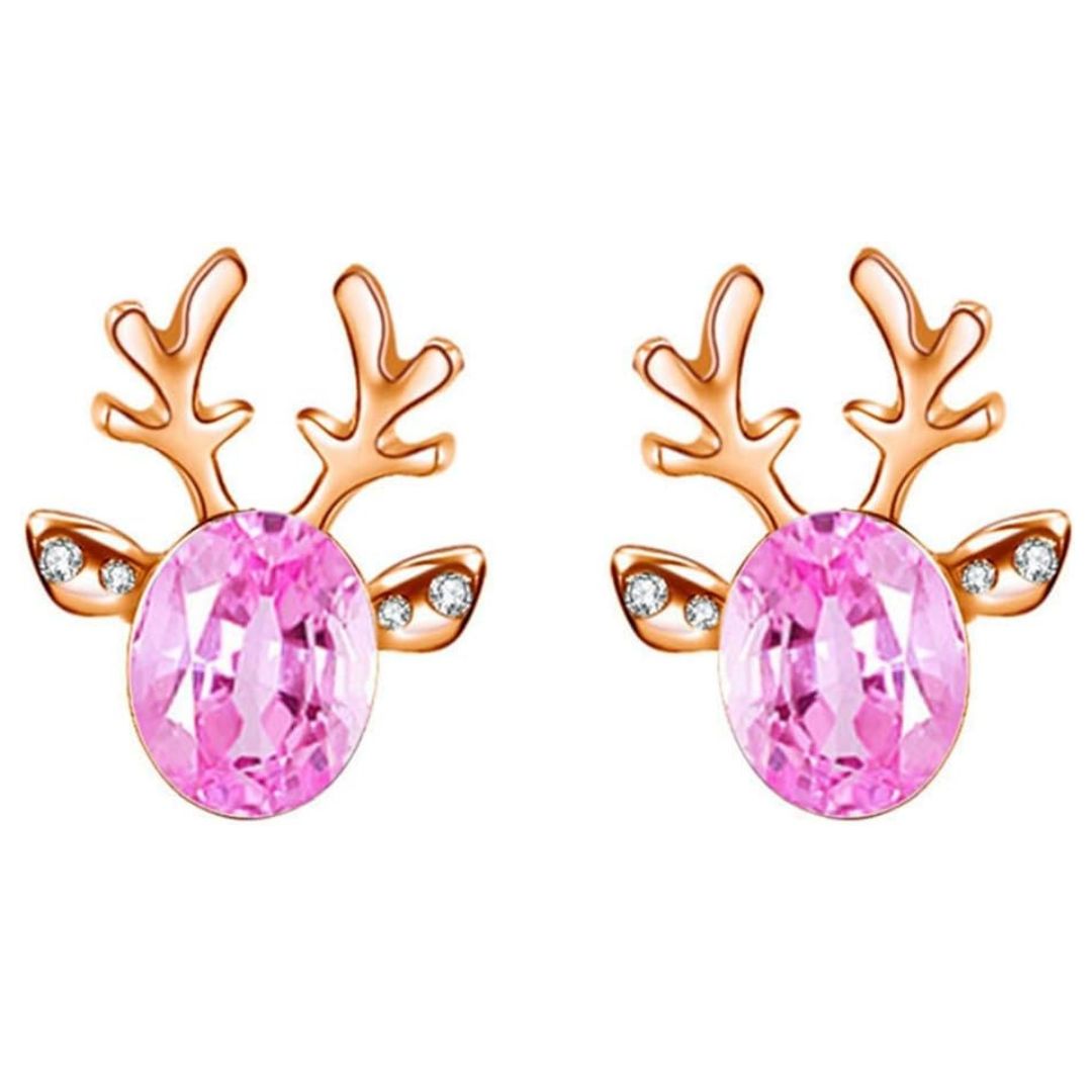 Rosa Kristall Rentier-Ohrringe, goldfarben, modisch, Damen Schmuck, Party Accessoire.