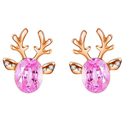 Rosa Kristall Rentier-Ohrringe, goldfarben, modisch, Damen Schmuck, Party Accessoire.