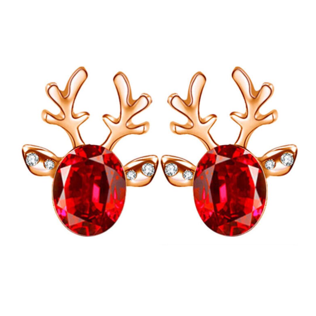 Rentier-Ohrringe mit roten Kristallen, goldfarben, modischer Schmuck für Damen, Party-Accessoire.