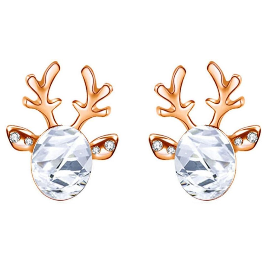 Goldene Rentier-Ohrringe mit Kristallen, festlicher Schmuck, Weihnachtsaccessoire.