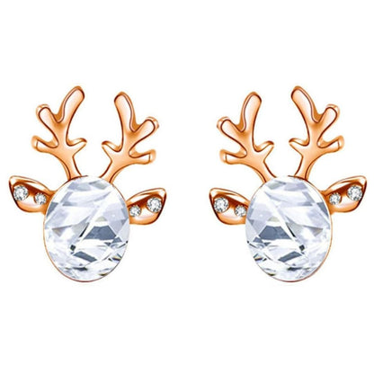 Goldene Rentier-Ohrringe mit Kristallen, festlicher Schmuck, Weihnachtsaccessoire.
