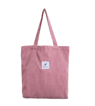 Rosa Cord-Tasche mit langen Henkeln, umweltfreundlich, modisch, ideal für den Alltag.