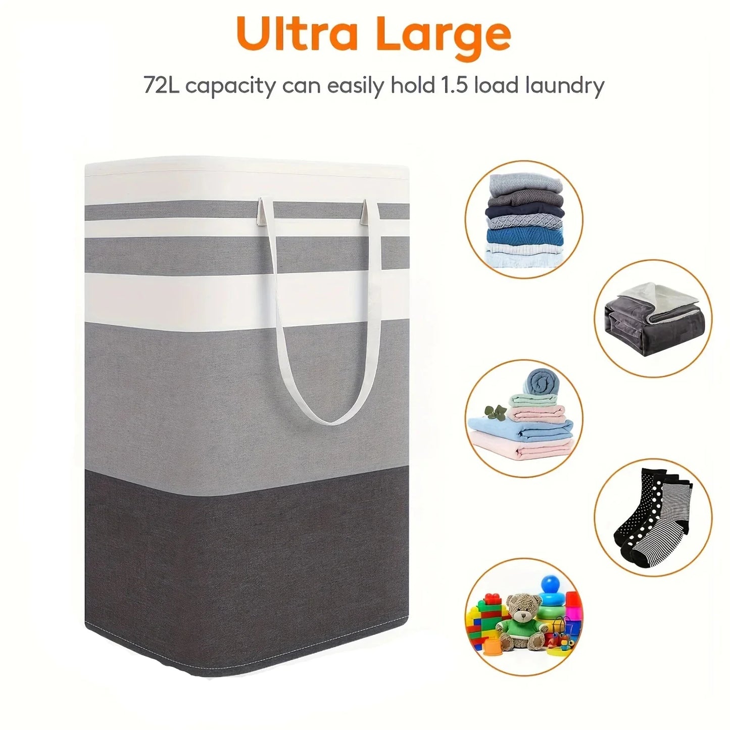 75 l stor tvättkorg med handtag och hopfällbar design – Solen