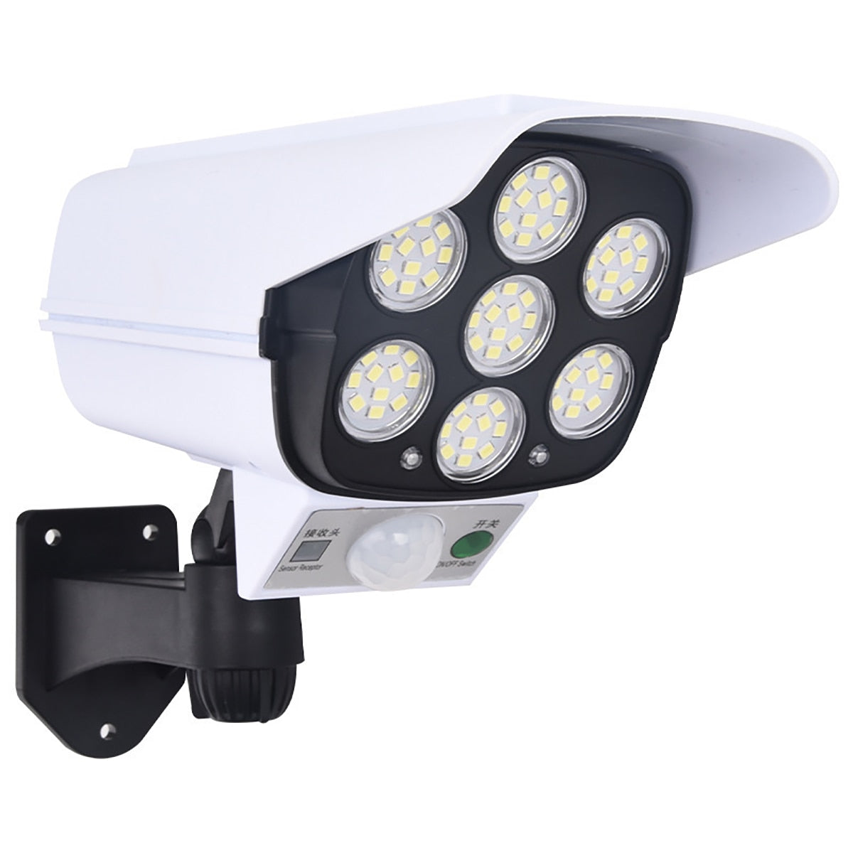 Weiße LED-Überwachungskamera mit Solarpanel, Wandmontage, wetterfest, Sicherheitskamera.