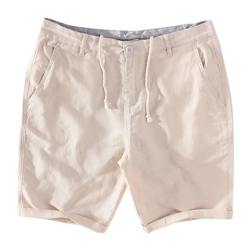 Strandshorts för herr i linne-bomull, sommarlook med knappstängning - Sandro