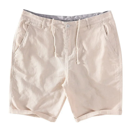 Strandshorts för herr i linne-bomull, sommarlook med knappstängning - Sandro