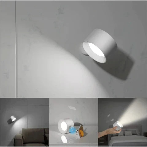 Moderne weiße LED-Wandleuchte, drehbar, minimalistisch, für Wohnzimmer oder Schlafzimmer.