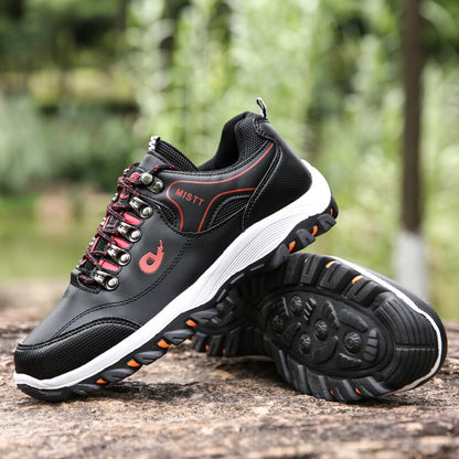 Schwarze Outdoor-Wanderschuhe, rutschfeste Sohle, atmungsaktiv, Herren, robustes Design.