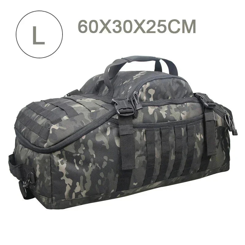 Große schwarze Camouflage-Tasche, 60x30x25cm, robust, vielseitig, ideal für Outdoor-Aktivitäten.