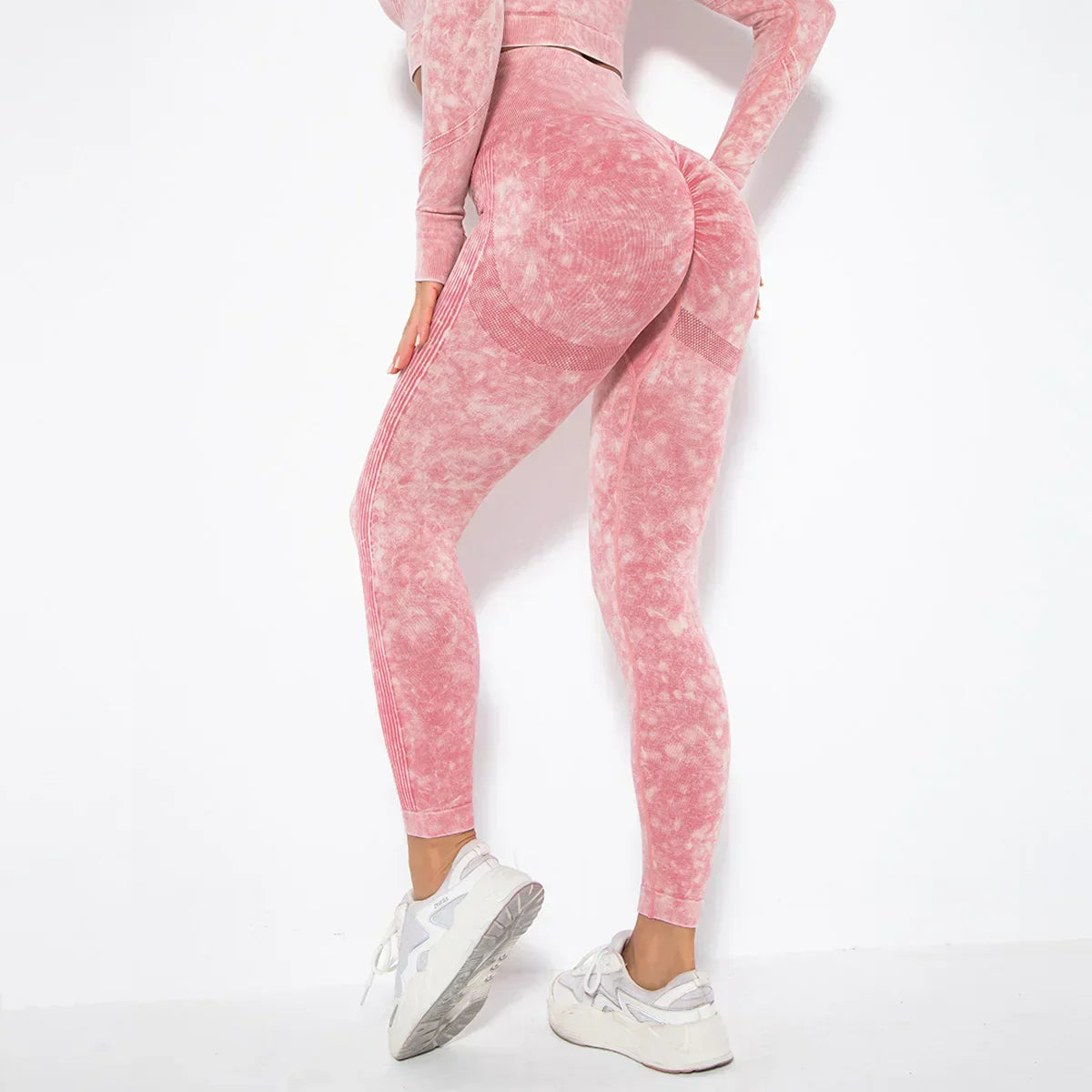 Damen Sportleggings rosa, nahtlos, hoher Bund, Fitness, elastisch, bequem, modisch.