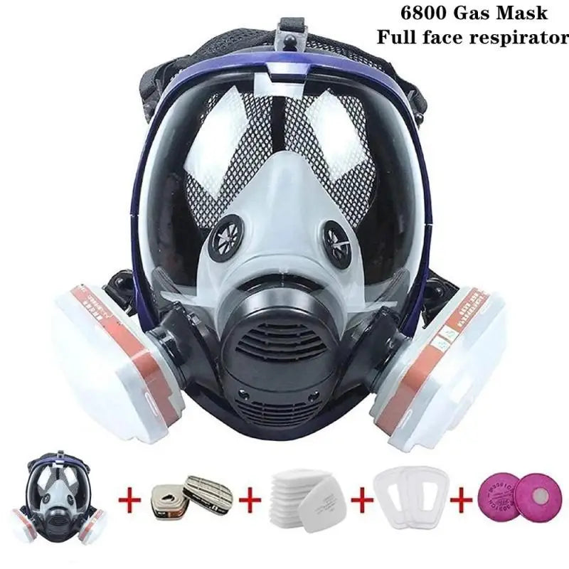 Helmask med anti-imma-lins och industriella gasfilter