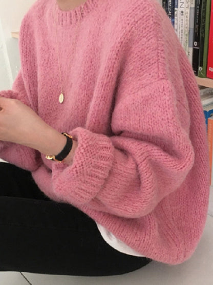 Rosa Strickpullover Damen, Oversize, weiches Material, modisch, gemütlich, Herbstmode.