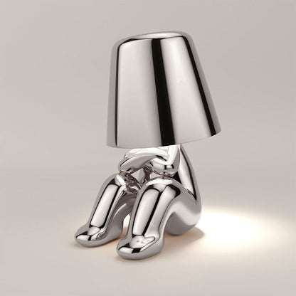 Silberne Tischlampe in menschlicher Form, modernes Design, Metall, Wohnzimmerbeleuchtung.