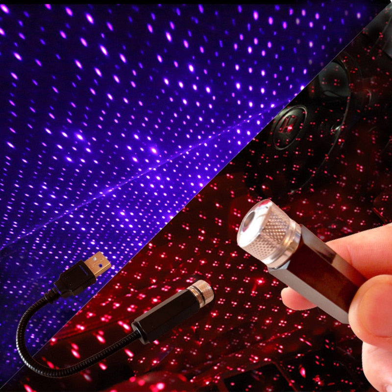 USB-Sternenhimmel-Projektor, LED-Licht, rot-blau, tragbar, für Auto-Innenraumbeleuchtung