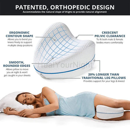 Orthopädisches Kniekissen, ergonomisch, weiß, für Seitenschläfer, mit konturierter Form.